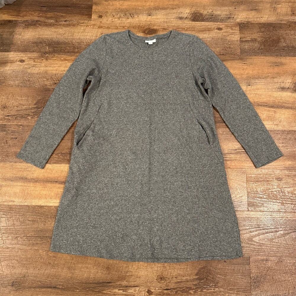 Pure Jill Sweater Dress M Tall Gray Knit Tunic Cozy Pockets Minimalist READ